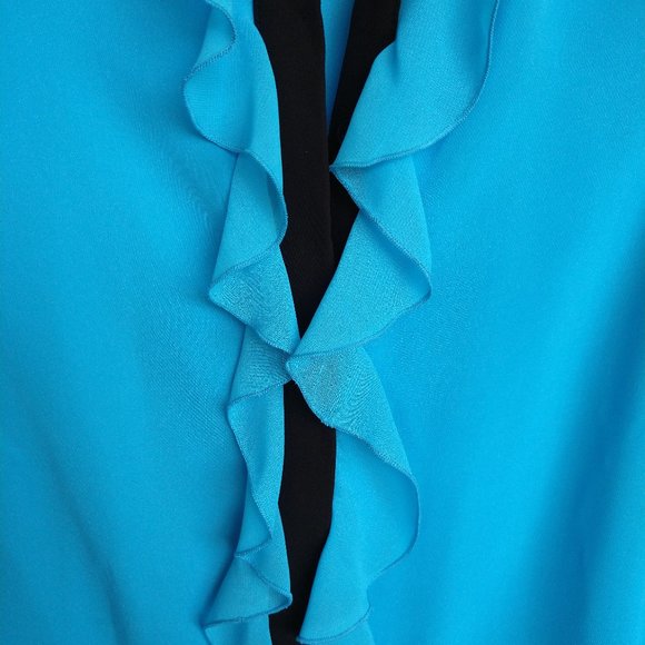 Prabel Gurung x Target blue long sleeve blouse w/black accents & ruffles Small - Picture 11 of 16
